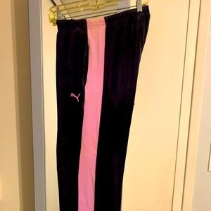 Mens purple and pink velour Puma track pants, size small